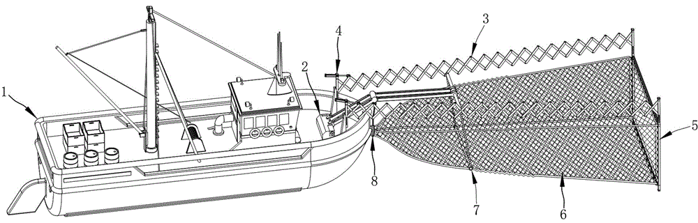一种基于水面捕捞的渔船前置延展式拖网装置的制作方法