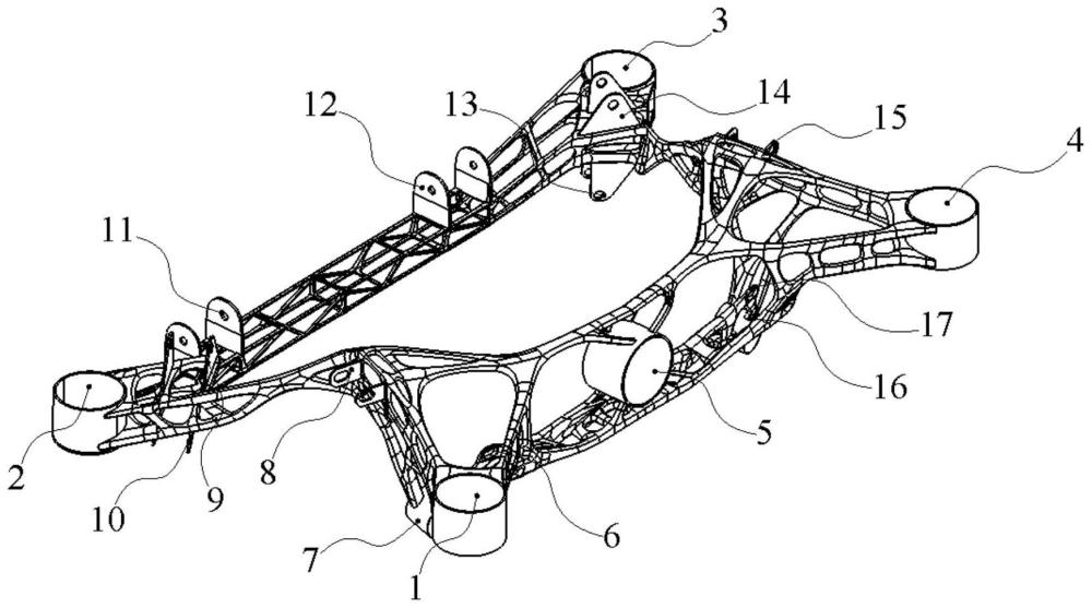 一种空间梁结构钢制轻量化后副车架