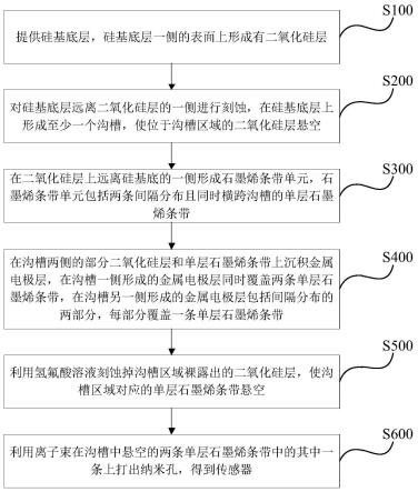 差分式悬架单层石墨烯纳米孔传感器及其制备方法和用途