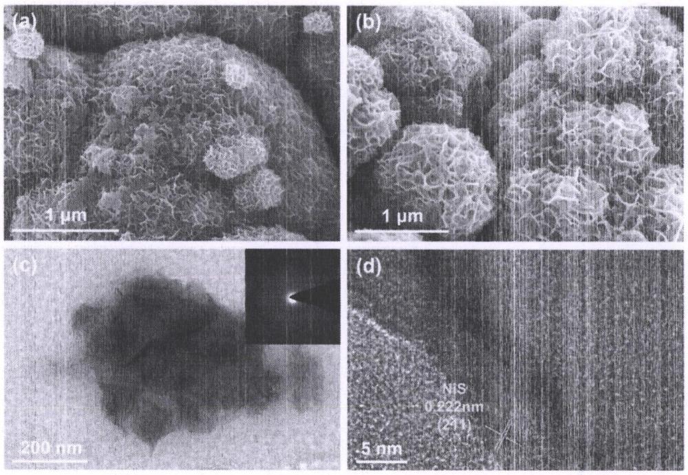 NiS-CoS-Co-Ni微米绣球花的合成方法及其用途